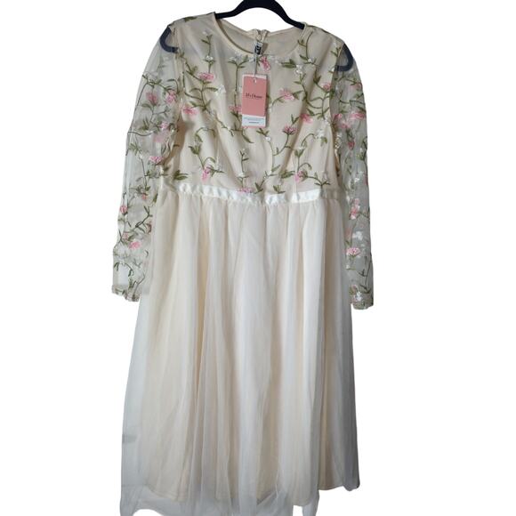JJ's House Dresses & Skirts - JJs House Ivory Floral Embroidered Tulle Dress Womens XXL Long Sleeve NWT Formal